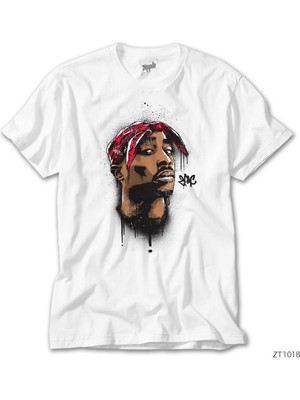 Z Zeplin Tupac Shakur Cartoon Artwork Beyaz Tişört