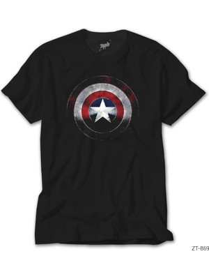 Z Zeplin Captain America Shield Siyah Tişört
