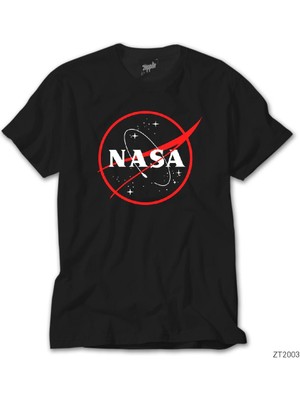 Z Zeplin Nasa Red Logo Siyah Tişört
