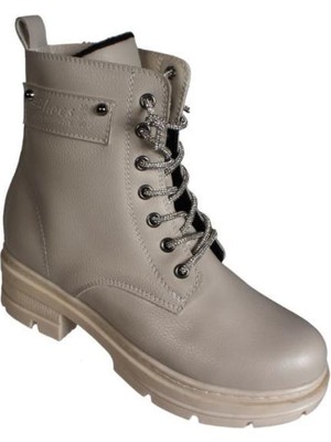 Yaz Kış Ayakkabı Kadın Siyah Ten Cilt Taş Bağcıklı 14CM Bilek Boyu 5cm Kalın Taban Düz Bot