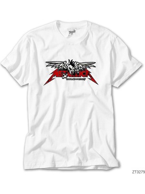 Z Zeplin Metallica Seek And Destroy Skull Beyaz Tişört