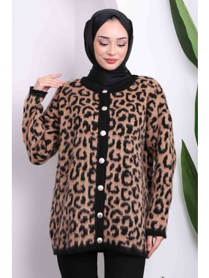 İmaj Butik Vizon Leopar Desenli Triko Hırka