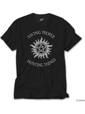 Z Zeplin Supernatural Saving People Siyah Tişört