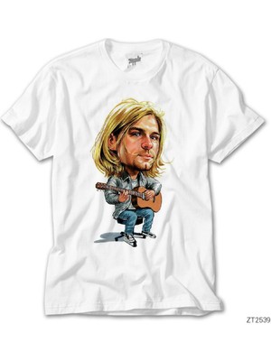 Z Zeplin Kurt Cobain Cartoon Beyaz Tişört