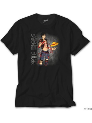 Z Zeplin One Piece Luffy Siyah Tişört