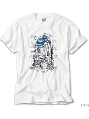 Z Zeplin Star Wars R2D2 Schema Beyaz Tişört