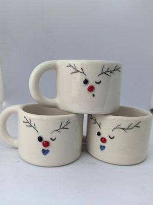 Libra Seramik El Yapımı Kabartma Geyik Desenli Yılbaşı Temalı Seramik Bardak/fincan (150 ml), Yılbaşı Temalı Hediyelik Kahve Fincanı