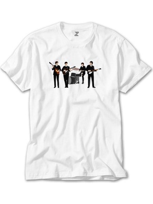Z Zeplin The Beatles Vintage Line Up Beyaz Tişört