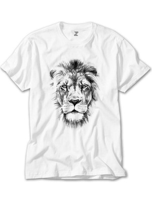 Z Zeplin Lion Face Beyaz Tişört