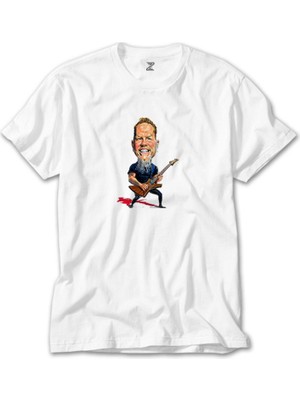 Z Zeplin Metallica James Hetfield Cartoon Beyaz Tişört