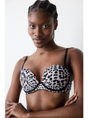 Penti Heart Leopard Siyah Sütyen