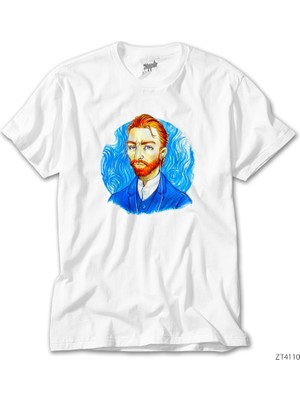 Z Zeplin Van Gogh Portre Kulaklık Beyaz Tişört