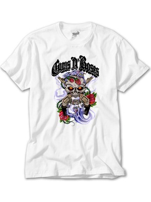 Z Zeplin Guns N Roses Skull And Gun Beyaz Tişört