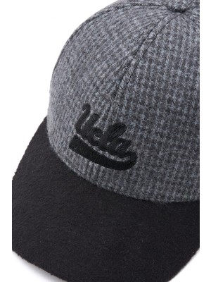 Logan Gri Baseball Cap Ekoseli Kaşe Nakışlı ve Metal Tokalı Standard Fit Unisex Şapka