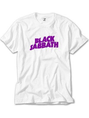 Z Zeplin Black Sabbath Purple Yazı Beyaz Tişört