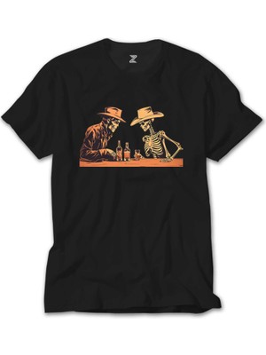 Z Zeplin Skelton Cowboy Bar Siyah Tişört