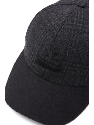 Logan Siyah Baseball Cap Ekoseli Kaşe Nakışlı ve Metal Tokalı Standard Fit Unisex Şapka