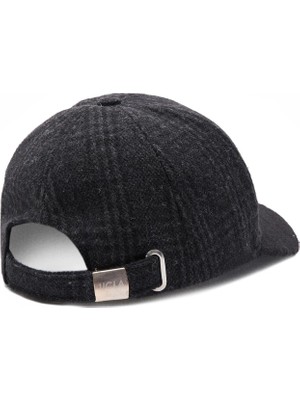 Logan Siyah Baseball Cap Ekoseli Kaşe Nakışlı ve Metal Tokalı Standard Fit Unisex Şapka