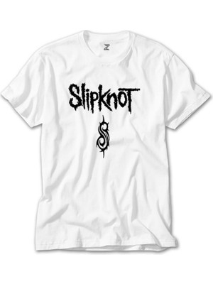 Z Zeplin Slipknot Logo Text Beyaz Tişört