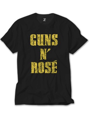 Z Zeplin Guns N Rose Text Yellow Siyah Tişört