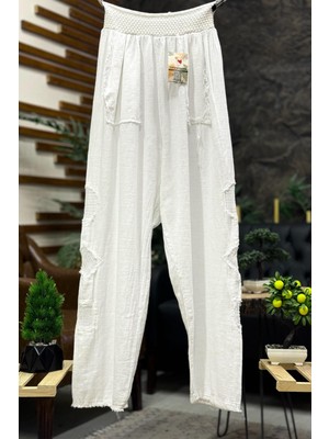 Yanları File Püsküllü Keten Pantolon
