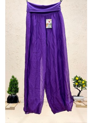 Bel Penye Korsajlı Bol Paça Ipek Ithal Pantolon