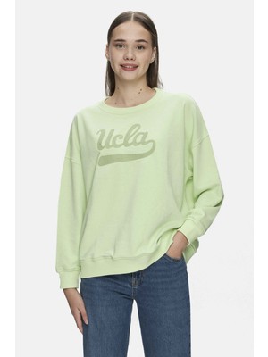 Barbara Yeşil Bisiklet Yaka Nakışlı Oversize Kadın Sweatshirt