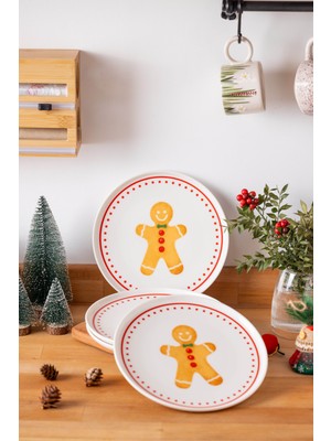 Fh Finehome Kurabiye Adam Porselen 4 'Lü Yılbaşı Pasta Tabağı 21 Cm
