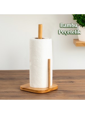 Porsima 034 Bambu Kağıt Havluluk Yuvarlak Dekoratif Peçetelik Rulo Kağıt Havlu Standı