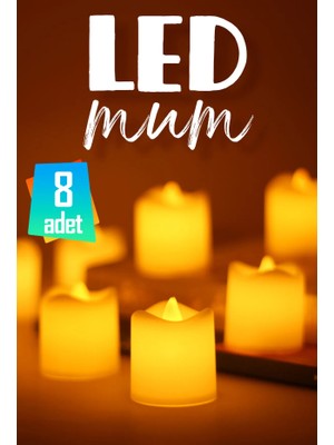 BK Commerce LED Mum Seti Pilli Dumansız Alevli 8 Adet Mat Beyaz Mini Ledli Dekoratif Yapay Mum Dekor Işığı