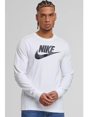 Nike Sportswear Clup Icon Futura Erkek Beyaz Pamuklu Kumaş Uzun Kollu T-Shirt