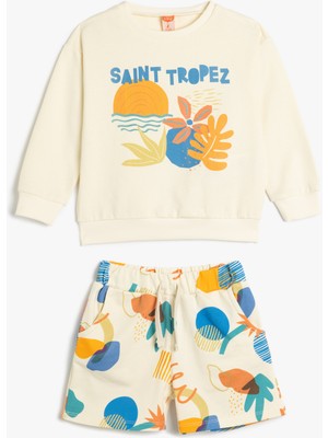 Koton Pamuklu Baskı Detaylı Şort ve Sweatshirt Set