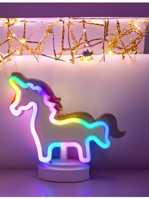 Unicorn Renkli Neon Dekoratif Gece Lambası