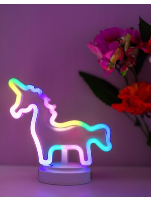 Unicorn Renkli Neon Dekoratif Gece Lambası