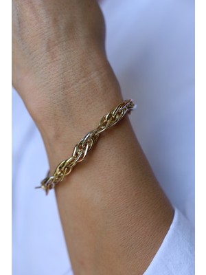 Yenigün Kuyumculuk 14 Ayar Altın Üç Renkli Sarmal Hallow Bileklik