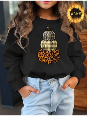 La Luna Kidz Kız Çocuk Balkabağı Baskılı Şardonlu Sweatshirt