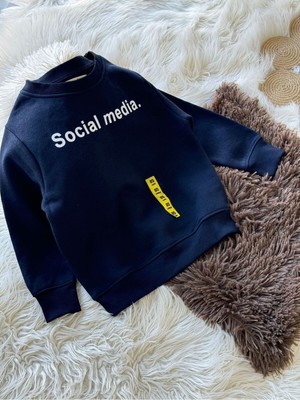 La Luna Kidz Erkek Çocuk Social Media Yazılı 3 I?plik Kışlık Sweatshirt