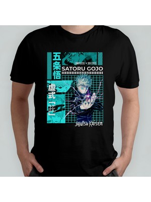 Pixxa Jujutsu Kaisen Satoru Gojo %100 Pamuklu Bisiklet Yaka T-Shirt Model 4