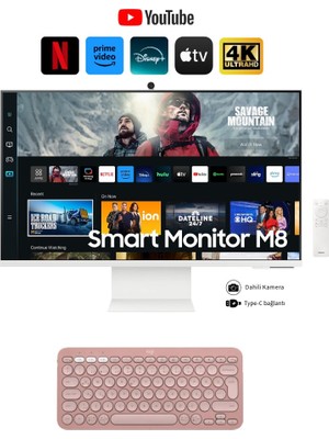 Samsung Akıllı-Smart Monitör Tv M8-32 Inç 4K 80 Ekran- Kamera , Silim Tasarım Type-C, Bluetooth ve Wi-Fi Bağlantı Premium Monitör-Tv