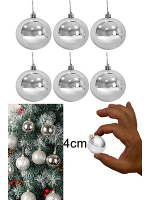 Mediterian Gümüş gri 6'lı yılbaşı topları, 4cm, çam ağacı süsleri, noel dekorasyon, aynalı toplar