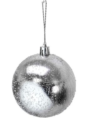 Mediterian Püskürtme Desenli Gümüş Toplar, 8 cm, 16'lı, Kutulu, Yılbaşı Süsleri