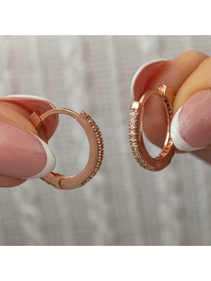 Gümüş Zirkon Taşlı Rose Oval Küpe