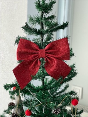 Lüks Yılbaşı Çam Ağacı Süsü Fiyonk Simli Eva 25 cm