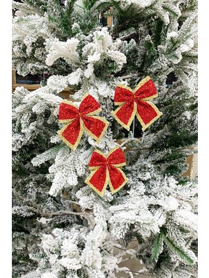 Mediterian Kırmızı pullu, altın şeritli, 12 cm, 3'lü yılbaşı süsü, renk: altın