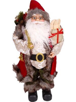 Mediterian Yılbaşı Noel Baba Figürü, Yeşil Pantolon, 45 cm, Kırmızı-Beyaz Renk