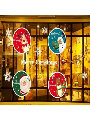 Mediterian Yılbaşı Renkli Kardan Adam Noel Baba Geyik Plastik Çıkartma Sticker Beyaz