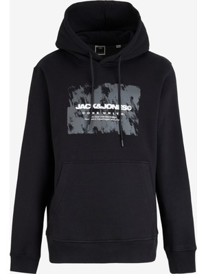 Jack & Jones Kapüşon Yaka Siyah Erkek Sweatshırt 12269940_JCOAERO Front Prınt Sweat