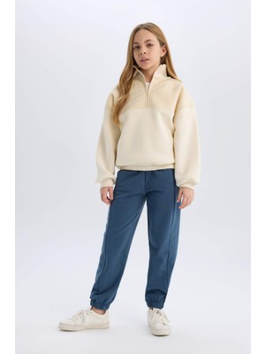 DeFacto Kız Çocuk Oversize Geniş Kalıp Yarım Fermuarlı Basic Düz İçi Yumuşak Tüylü Sweatshirt D6184A824WN