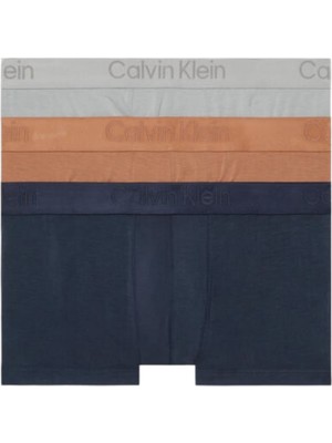 Calvin Klein Erkek Calvin Klein Imzalı Elastik Bantlı Lacivert-Açık Kahvrengi- Lacivert Boxer 000NB3651A-MGW