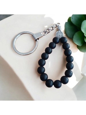 Mat Oniks Doğal Taş Anahtarlık Tesbih Anahtarlık Sertifikalı Doğal Taş Tesbih